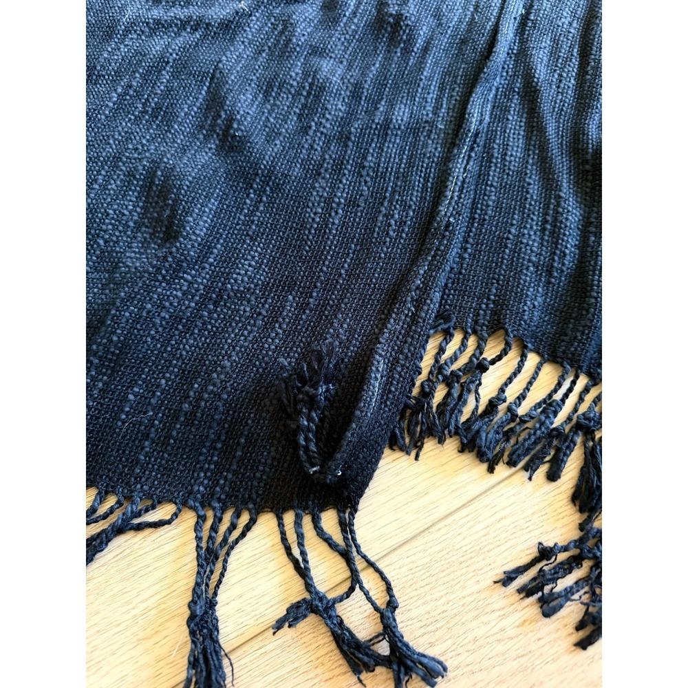 Elizabeth Gillett Dip-Dye Kimono Wrap Navy BLK Cream Fringe Poncho One Size x123 - Picture 3 of 6